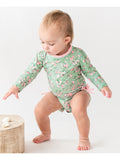 Baby Girls Tea Roses Long Sleeve One Piece Rash Guard Swimsuit with Signature Rear Ruffles